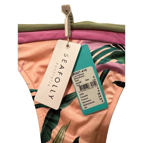 Seafolly Women's Las Palmas Banded Brazilian Boho Bikini Bottom Size 4 Peach NWT - Picture 7 of 8